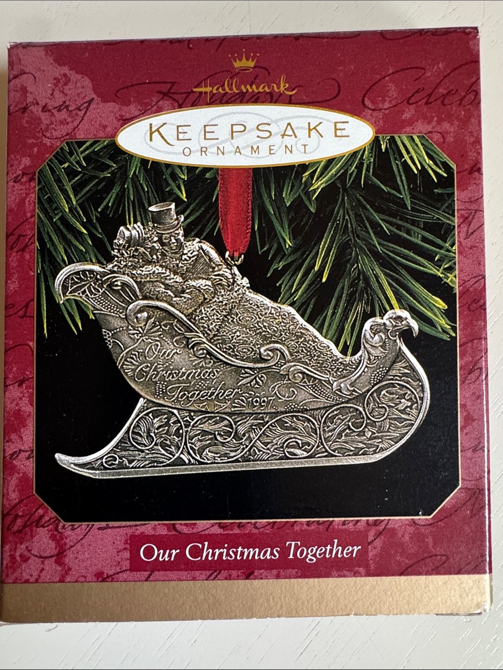 Hallmark Silver Pewter Christmas Ornament - Our Christmas Together 1997 Sleigh